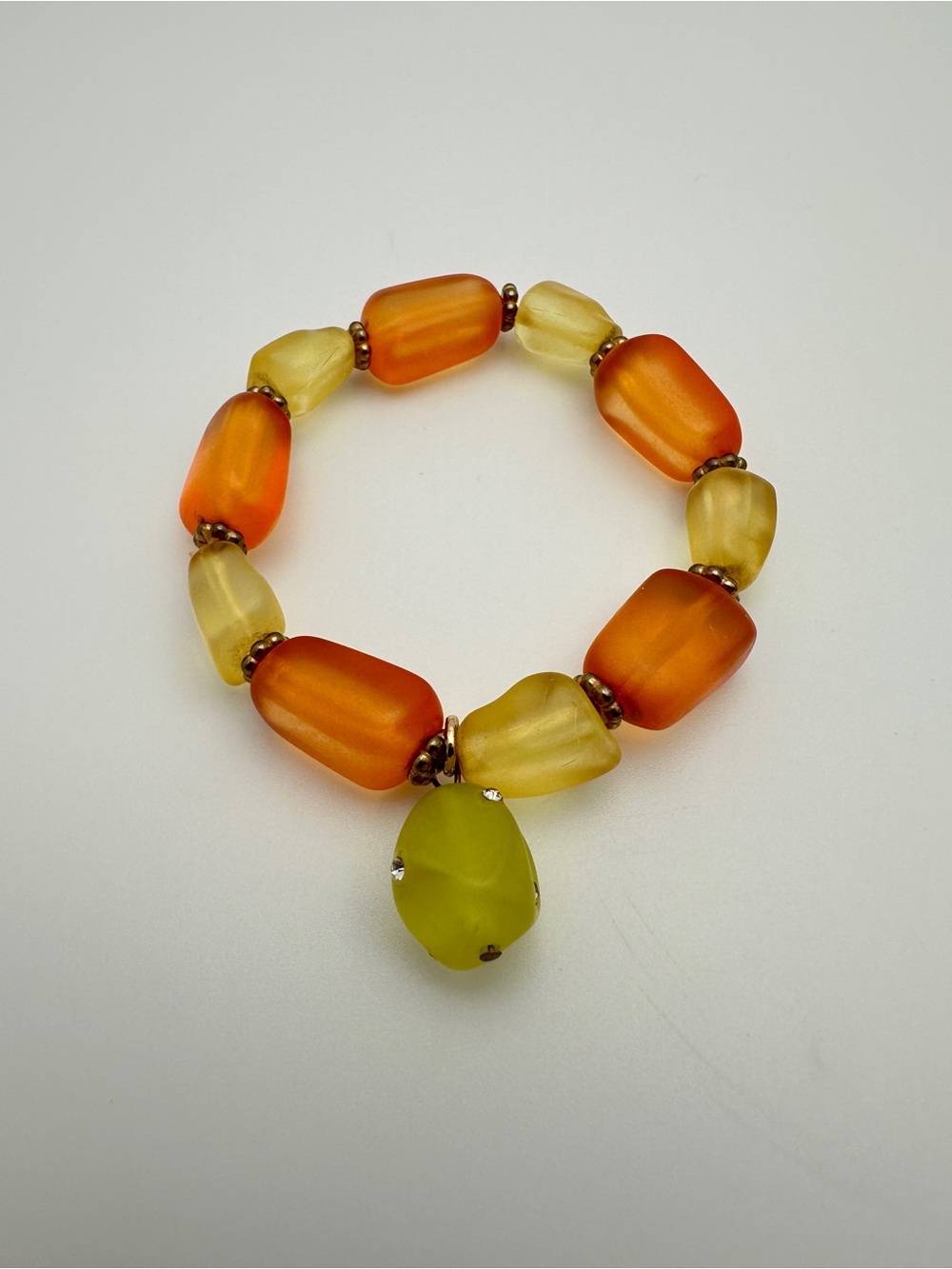 Handcrafted Amber & Lemon Glass Bead Stretch Bracelet